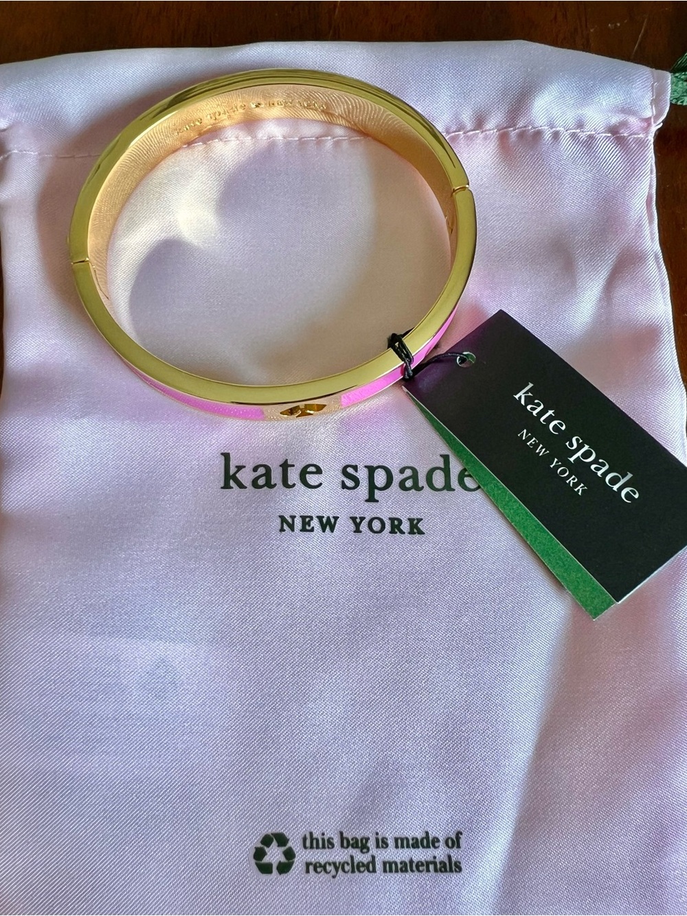 NWT kate spade Pink Hole Punch Enamel Hinged Bangle Bracelet - Picture 3 of 6